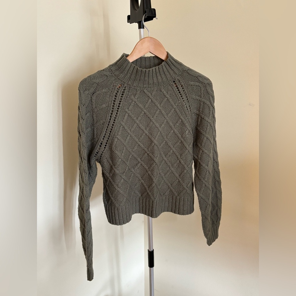 American Eagle Cable Knit Mock Neck Sweater, Sage Green - Medium 59% COTTON